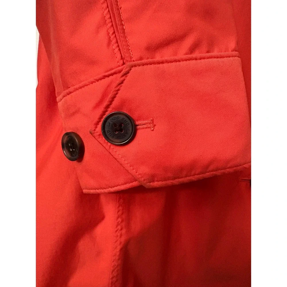Lands End Womens Coral Pink Trench Coat Jacket Button Front L 14-16 Single